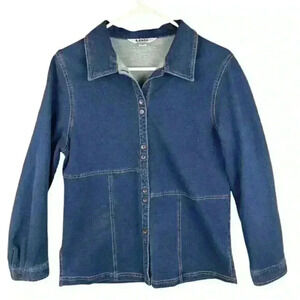 Blast Womens Size Small Cotton Spandex Denim‎ Double Button Front Shirt L/S